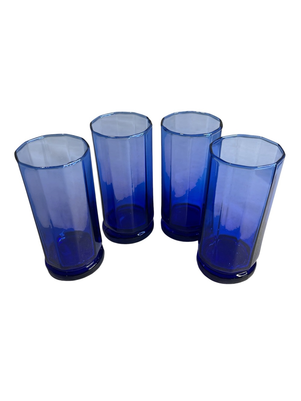 Vintage Anchor Hocking Essex Cobalt Blue 10 Panel Tall Tumblers Glasses Set of 4